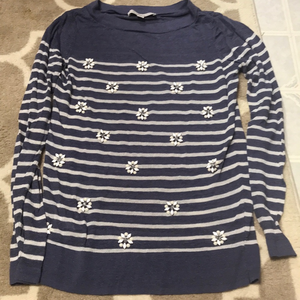 LOFT embellished stripe sweater shirt Small